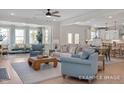 Open-concept living room with hardwood floors, stylish furnishings, and abundant natural light at 5060 Trotter Dr, Raleigh, NC 27603