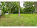 Expansive backyard featuring mature trees, a chain-link fence, and lush green grass at 2015 Walnut St, Durham, NC 27705