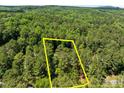 Aerial view of a wooded property showing the boundaries, highlighting the size and privacy at 676 Whitehurst, Pittsboro, NC 27312