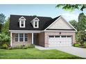 Charming brick home with a two-car garage, dormer windows, and a well-manicured lawn and garden at 112 Cultivator Ct, Angier, NC 27501