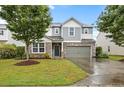 Beautiful two-story home with stone accents, siding, a two-car garage and manicured lawn at 4212 Auburn Hills Dr, Raleigh, NC 27616