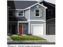 Exterior elevation of a two-story townhome featuring a red door and attached garage at 10564 Brookside Reserve St, Raleigh, NC 27614