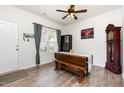Inviting dining area featuring wood floors, natural light and a classic grandfather clock at 150 Sherrill Place Ln, Garner, NC 27529