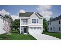 Rendering of a charming two-story home with white trim, a balcony, and a two-car garage at 256 Meadowbark Bnd # 45, Garner, NC 27529