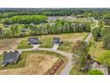 Beautiful aerial view of newly constructed homes nestled within a serene neighborhood with lush greenery and spacious lots at 109 Hewitt Woods Dr, Clayton, NC 27527