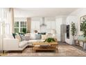 Bright living room featuring a stylish sectional sofa, hardwood floors, and modern decor, perfect for relaxation and entertaining at 2924 Ocean Sunrise Dr, Wake Forest, NC 27587