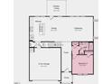 Detailed floorplan of the first floor, including the kitchen, dining, and 2-car garage at 543 Claftin St, Sanford, NC 27330
