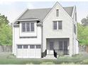 Rendering of home with a covered porch and garage; the design includes large windows and white siding at 1701 Burnette Garden Path, Raleigh, NC 27612
