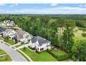 A picturesque aerial view of a neighborhood showcasing lush greenery and well-maintained homes at 3160 Mantle Ridge Dr, Apex, NC 27502