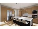 Modern kitchen featuring a large island with seating, stainless steel appliances, and sleek cabinetry at 10 Gambel Dr, Youngsville, NC 27596
