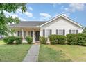 Charming single-story home featuring manicured landscaping and a welcoming front porch with classic black shutters at 5437 Advantis Dr, Raleigh, NC 27610