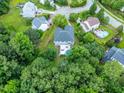 Expansive property featuring a swimming pool and mature trees surrounding the home at 1003 Burnt Hickory Ct, Apex, NC 27502