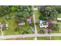Aerial view of home featuring a pool and mature trees at 2396 Spring Valley Rd, Henderson, NC 27537