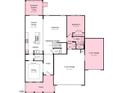 Main level floorplan featuring a kitchen, dining area, gathering room, bedroom, garage and outdoor living space at 527 Claftin St, Sanford, NC 27330