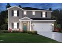 Charming two-story home with gray siding, black shutters, and a well manicured green lawn at 693 White Birch Ln, Angier, NC 27501