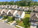 Aerial view of a residential area with manicured lawns and tree-lined streets at 2036 October Dr, Durham, NC 27703