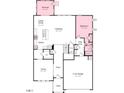 Open-concept floor plan featuring a kitchen, gathering room, dining area, and a bedroom at 668 Morning Glade St, Wake Forest, NC 27587