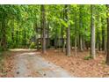 Quaint home surrounded by a tranquil forest, showcasing a peaceful retreat with a private driveway at 120 Polks Landing Rd, Chapel Hill, NC 27516