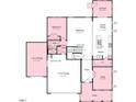 Main floor plan featuring a 1-car garage, 2-car garage, bedroom, bath, kitchen, dining, foyer and study at 559 Claftin St, Sanford, NC 27330