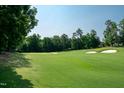 Expansive golf course view with sand traps and lush green fairway at 9136 Palm Bay Cir, Raleigh, NC 27617