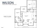 First floor floor plan featuring the Main Suite, kitchen, living room, dining and a covered back porch at 162 Farmstead Ct, Wendell, NC 27591
