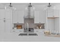Stylish kitchen with white cabinets, stainless steel appliances, and pendant lighting at 3007 Corbell Rd, Durham, NC 27701