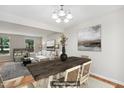 Open-concept dining room with a wooden table and chairs, with a view into the living room at 104 Benedict Ln, Raleigh, NC 27614