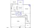 First floor plan featuring kitchen, dining room, Gathering room, guest bedroom and two car garage at 84 Black Walnut Dr # 200, Garner, NC 27529