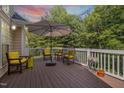 Inviting outdoor deck with seating area, perfect for entertaining or relaxing while enjoying the natural view at 109 San Juan Dr, Chapel Hill, NC 27514