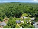 Expansive aerial view of the home and its lush surroundings, including mature trees at 311 Rassie Crabtree Rd, Rougemont, NC 27572