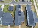 Overhead shot of homes with solar panels and neat landscaping, highlighting energy efficiency and design at 34 Millennium Dr, Pittsboro, NC 27312