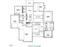 First floor plan showcasing the kitchen, bedrooms, garages and living spaces at 5841 Carriage Gate Dr, Raleigh, NC 27603