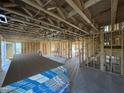 Large unfinished space features exposed framing, staircase and natural light at 29 Chloe Ct, Selma, NC 27576