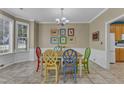 Charming dining area with colorful chairs and light filled windows at 5603 Whisperwood Dr, Durham, NC 27713