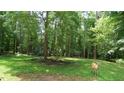 Serene backyard with lush green grass, mature trees, and a wild deer at 12037 Deer Run, Raleigh, NC 27614