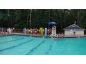 Large community swimming pool full of people on a hot, summer day, with trees in the background at 12037 Deer Run, Raleigh, NC 27614