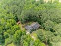 Aerial view shows home surrounded by lush, mature trees, offering privacy and shade at 3304 Black Stallion Ct, Zebulon, NC 27597