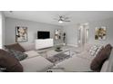 Spacious living room with a large sectional sofa, modern entertainment center, and neutral decor at 89 Merle Dr, Wendell, NC 27591