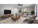 Cozy living room features modern decor, stylish rug, and contemporary furniture at 2905 Scuppernong Ln, Durham, NC 27703