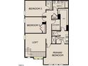 Second-floor floor plan featuring a loft, laundry room, three bedrooms, and two baths at 2886 Quarry Rd # 161, Rolesville, NC 27571