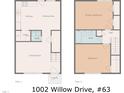 Detailed floor plan showcases the layout of the two-story home, including the primary bedroom at 1002 Willow Drive # 63, Chapel Hill, NC 27514