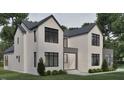Newly constructed two-story home with modern black windows, a gray roof, and a well-manicured lawn at 429 Shinleaf Pond Trl, Raleigh, NC 27614