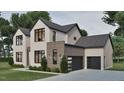 Modern home boasts a sleek garage door, stylish exterior lighting, and neutral color scheme at 429 Shinleaf Pond Trl, Raleigh, NC 27614