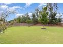 Spacious, well-maintained backyard with lush green grass, mature trees, and a privacy fence at 3361 Bordwell Ridge Dr. Dr, New Hill, NC 27562
