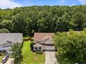 Aerial view of home showcasing lush backyard and mature trees in a desirable neighborhood at 504 Ashburn Ln, Durham, NC 27703
