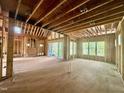 Framed open floor plan showcasing large windows and sliding glass doors for natural light at 8 Pin Tail Ct, Pittsboro, NC 27312