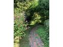 Picturesque backyard brick path surrounded by colorful flowers and lush greenery at 1800 Avondale Dr, Durham, NC 27701