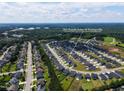 Overhead view of a residential neighborhood featuring well-maintained homes and green spaces in Youngsville, NC at 265 Purple Aster St, Youngsville, NC 27596