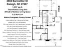 Layout of the home featuring a living room, kitchen, bedrooms, laundry, and outdoor spaces at 2804 Barmettler St, Raleigh, NC 27607