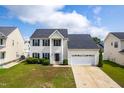 Charming two-story home with attached two-car garage, well-maintained lawn, and manicured shrubbery at 5309 Neuse Wood Dr, Raleigh, NC 27616